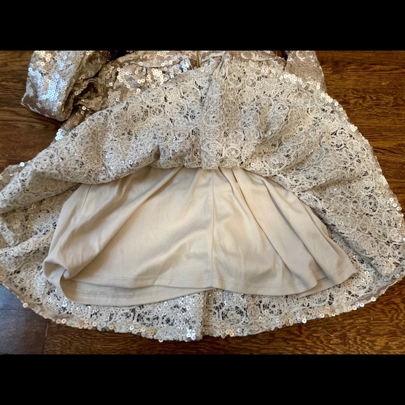 SALE Gold sequin glitter sparkly lace dress holiday engagement bridal cocktail - Picture 7 of 7